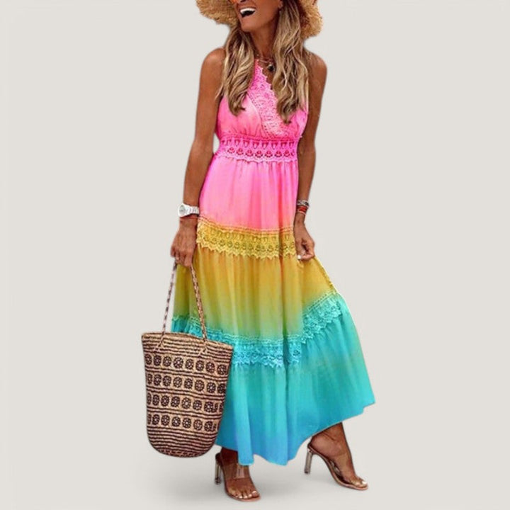 Dame boho maxi kjole sommerstil, let og blomstret, flydende design udstråler boheme elegance til varme dage.