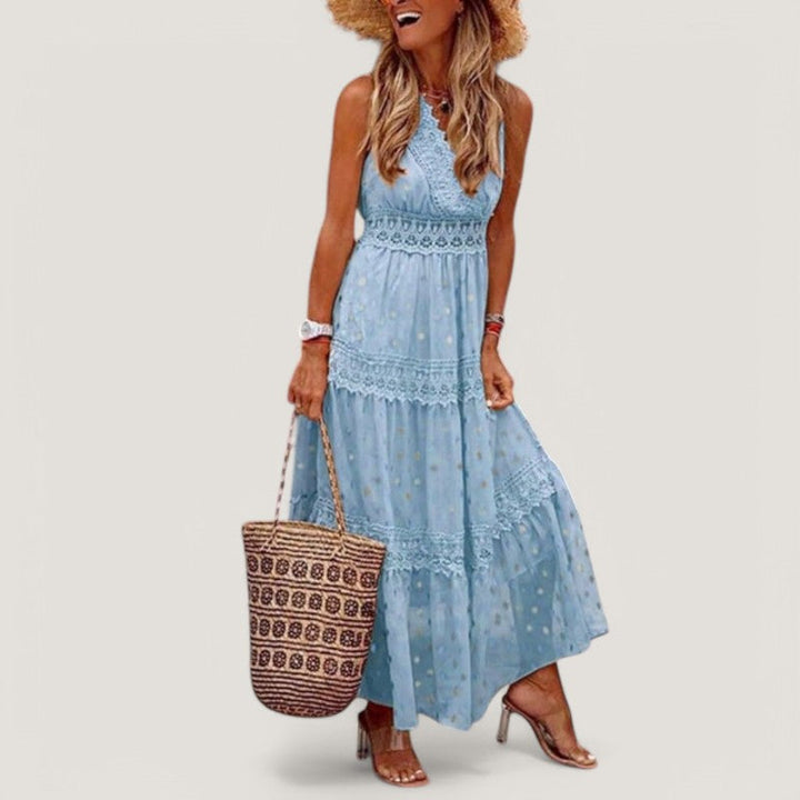 Dame boho maxi kjole sommerstil, let og blomstret, flydende design udstråler boheme elegance til varme dage.