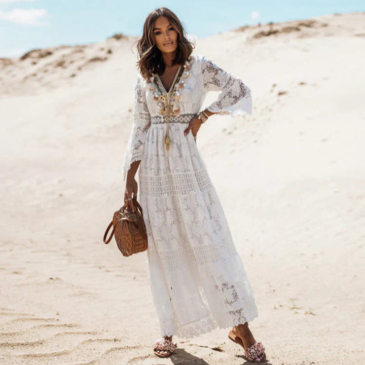 Dame Boho Sommerkjole med lange ærmer