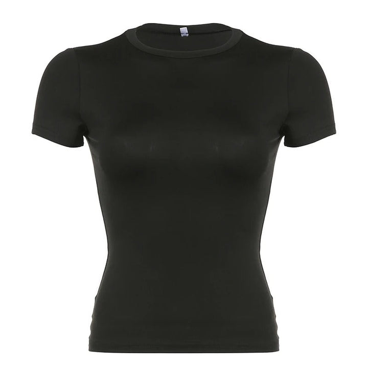 Dame crewneck slim-fit t-shirt flere farver, blødt og åndbart stof, flatterende og stilfuld pasform.