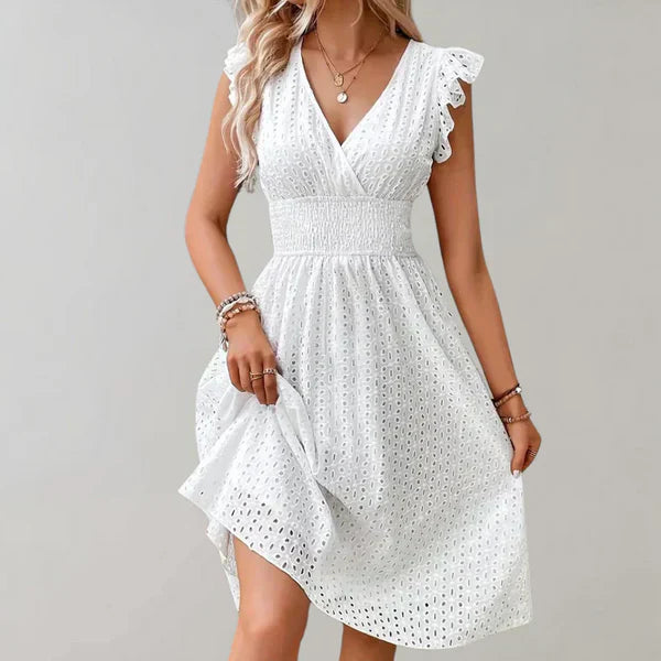 Dame elegant midi-kjole i hvid, letvægtsdesign, velegnet til fest og hverdag, stilfuld og alsidig.
