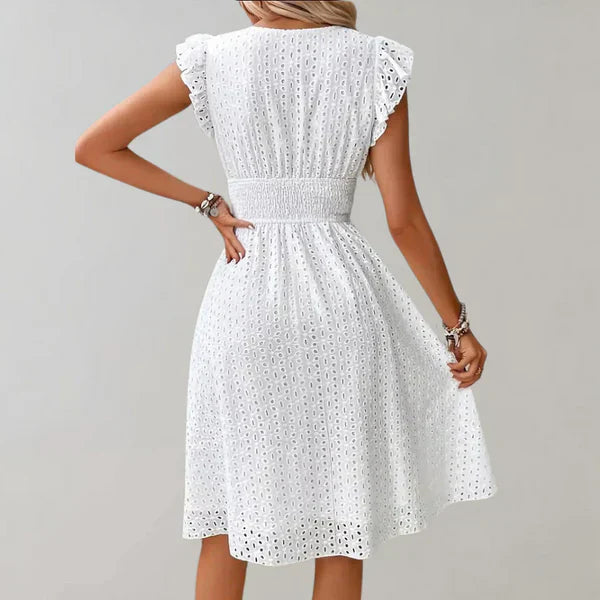 Dame elegant midi-kjole i hvid, letvægtsdesign, velegnet til fest og hverdag, stilfuld og alsidig.