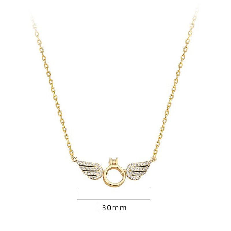 Dame elegant engelvinghængsmykke i sølv eller guld, flydende diamanter, stilfuld gave til en elsket, 45+5cm længde.