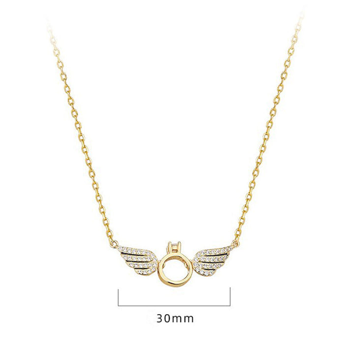 Dame elegant engelvinghængsmykke i sølv eller guld, flydende diamanter, stilfuld gave til en elsket, 45+5cm længde.