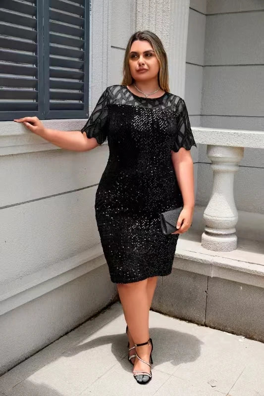 Dame elegant blondekjole med pailletter, til aftenbrug, klassisk snit, åndbar kvalitet, alsidige farver og størrelser.