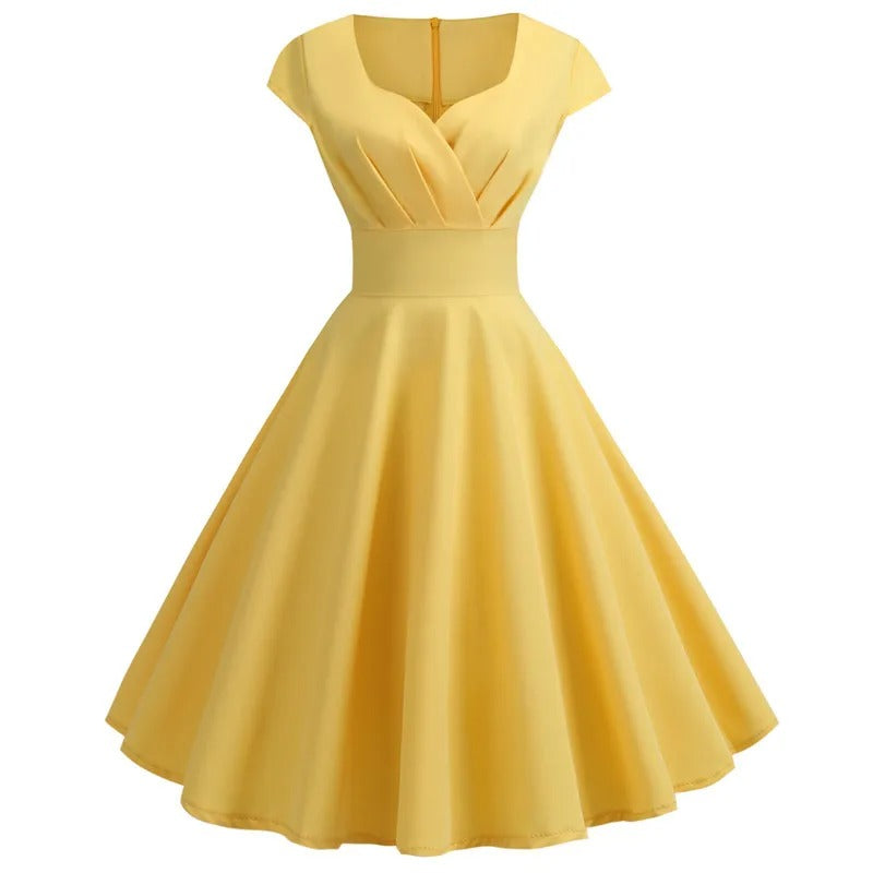 Dame elegant retro midi kjole, V-hals, fitted talje, blødt stof, vinrød.