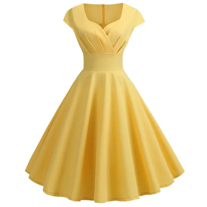 Dame elegant retro midi kjole, V-hals, fitted talje, blødt stof, vinrød.