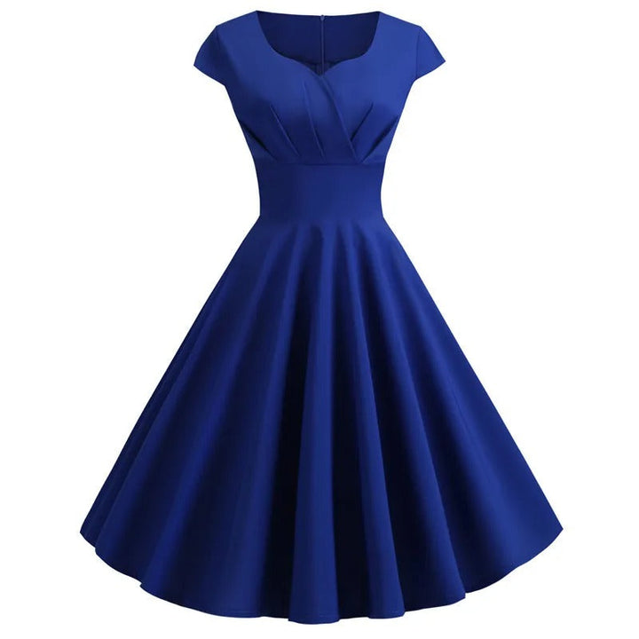 Dame elegant retro midi kjole, V-hals, fitted talje, blødt stof, vinrød.