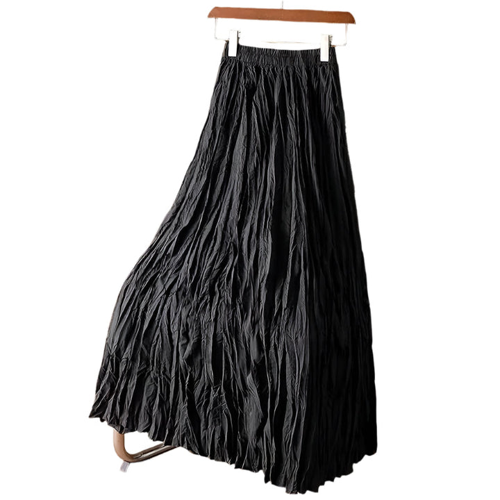 Dame elegant maxikjole med satin, plisseret glat overflade, høj talje og bred pasform, velegnet til afslappet stil.