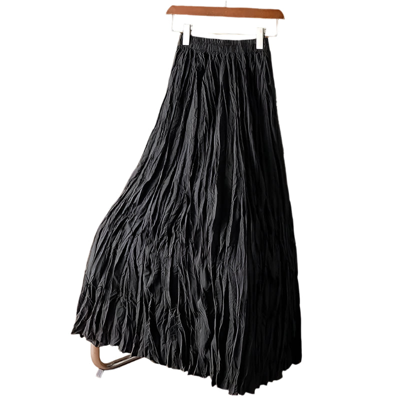 Dame elegant maxikjole med satin, plisseret glat overflade, høj talje og bred pasform, velegnet til afslappet stil.