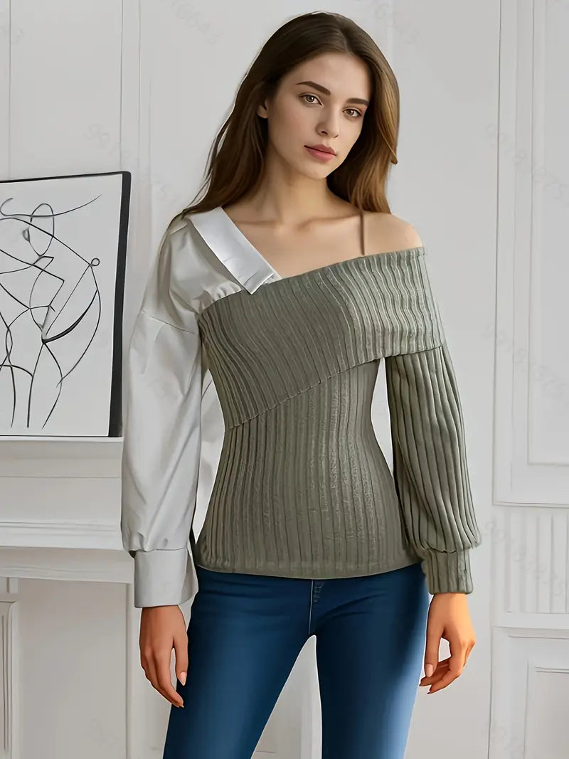 Dame asymmetrisk T-shirt, moderne stil, unikt snit, tilføjer lagdeling.