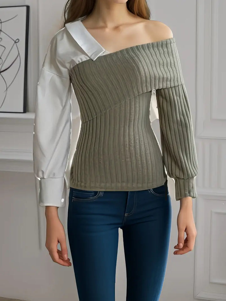 Dame asymmetrisk T-shirt, moderne stil, unikt snit, tilføjer lagdeling.