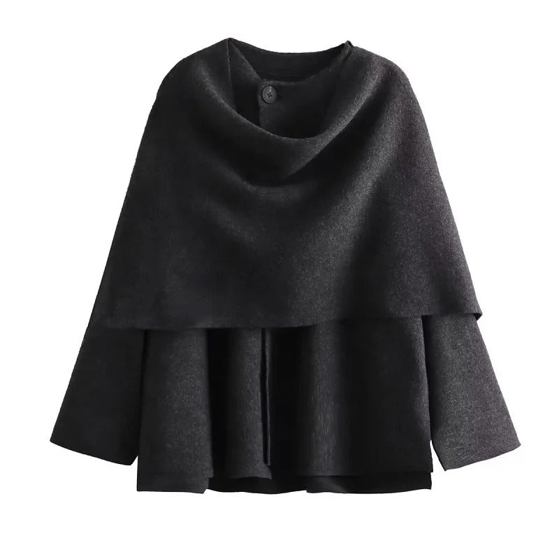 Dame asymmetrisk langærmet polstret jakke, trendy shawl-krave, varm og behagelig, velegnet til hverdagsbrug