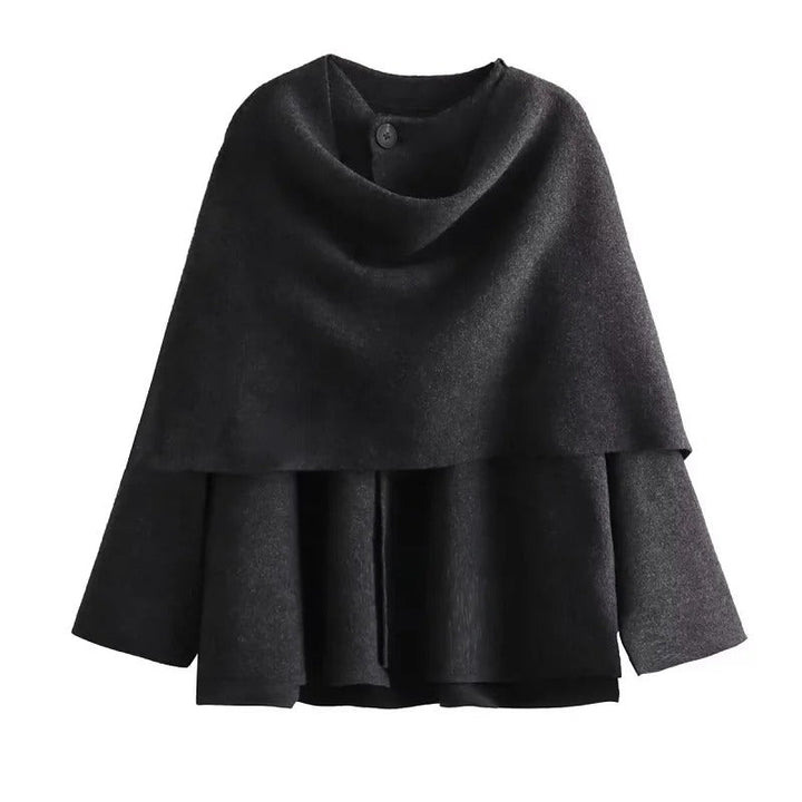 Dame asymmetrisk langærmet polstret jakke, trendy shawl-krave, varm og behagelig, velegnet til hverdagsbrug