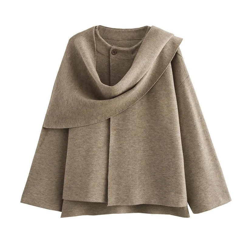 Dame asymmetrisk langærmet polstret jakke, trendy shawl-krave, varm og behagelig, velegnet til hverdagsbrug