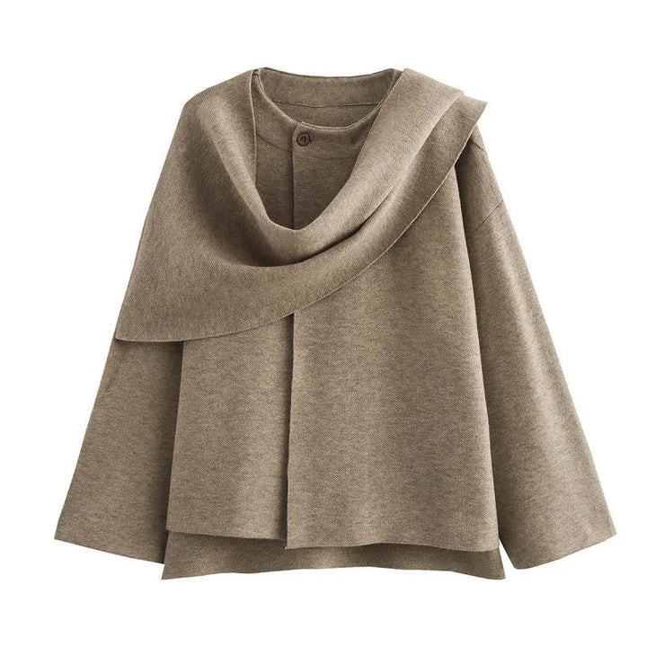 Dame asymmetrisk langærmet polstret jakke, trendy shawl-krave, varm og behagelig, velegnet til hverdagsbrug