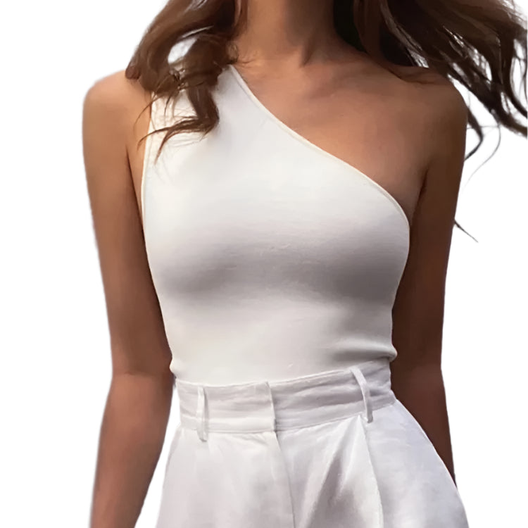 Dames asymmetrisk trænings-crop top, ensfarvet, med én skulder, perfekt til fitness og fritid