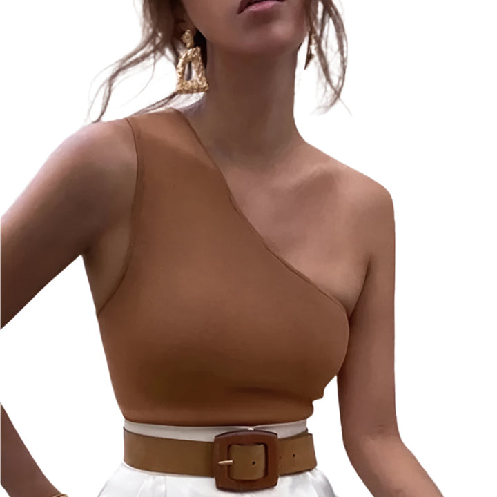 Dames asymmetrisk trænings-crop top, ensfarvet, med én skulder, perfekt til fitness og fritid