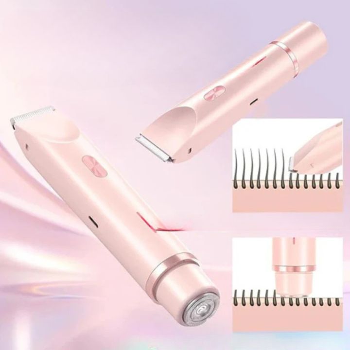 Kvinder ergonomisk 2-i-1 trimmer til ansigt og krop, kompakt design, bløde og præcise blade, batteri- og trådløs