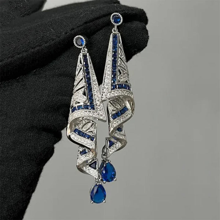 Dame Etnisk Silkke-stil Ørering, blå og grøn, sølv, geometrisk mønster, safirglimmer
