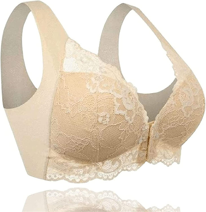 Dame frontlukning blonde bh, delikat blonde mønster og is silke stof, behagelig og stilfuld at bære.
