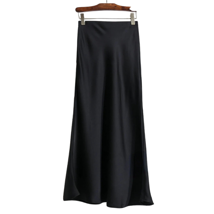 Dame fishtail polyester satin nederdel, elegant og skinnende stof, høj talje, feminint udvidet kant.
