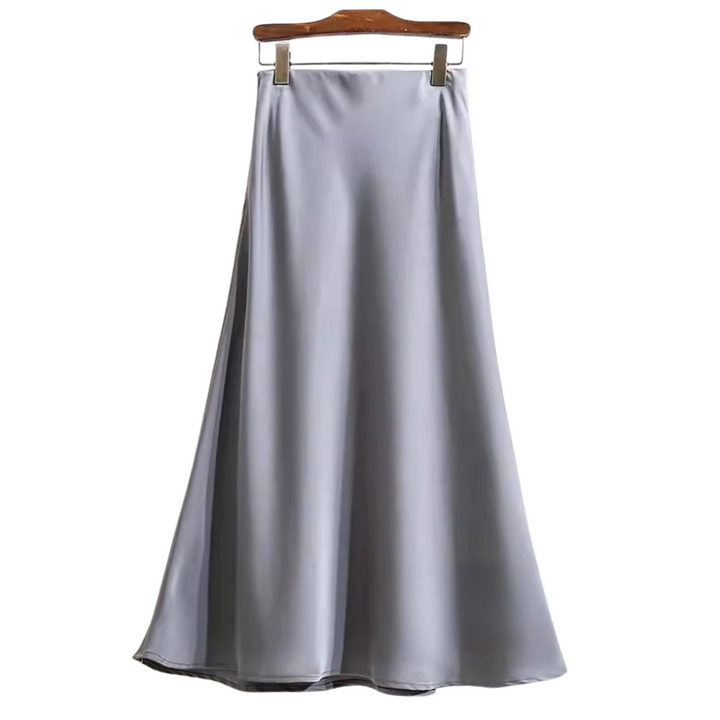 Dame fishtail polyester satin nederdel, elegant og skinnende stof, høj talje, feminint udvidet kant.