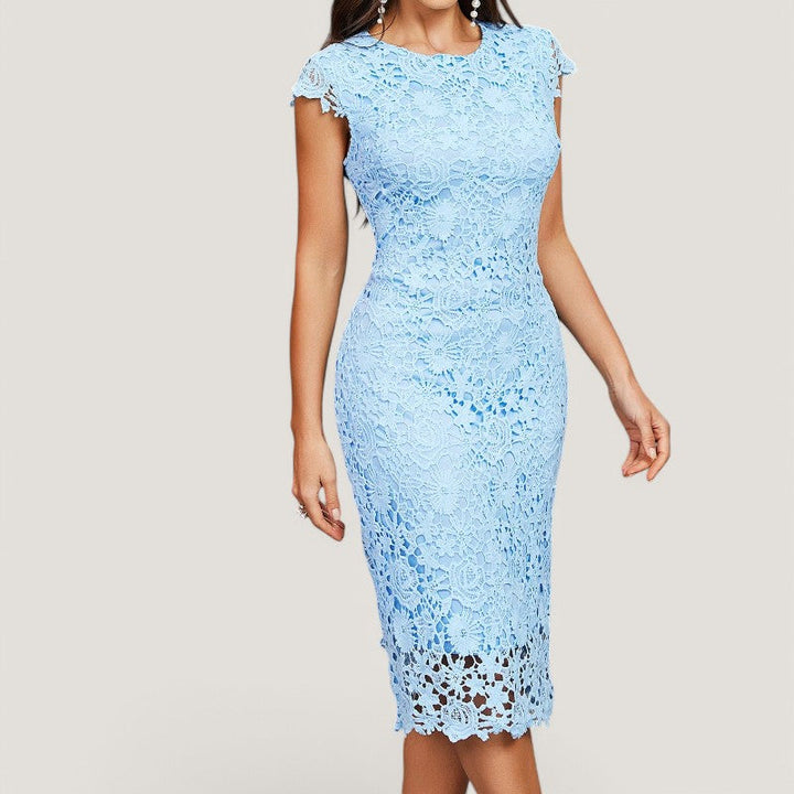 Dame ærmeløs let sommerkjole, boheme-design, blå stof, afslappet og elegant look til varme dage.