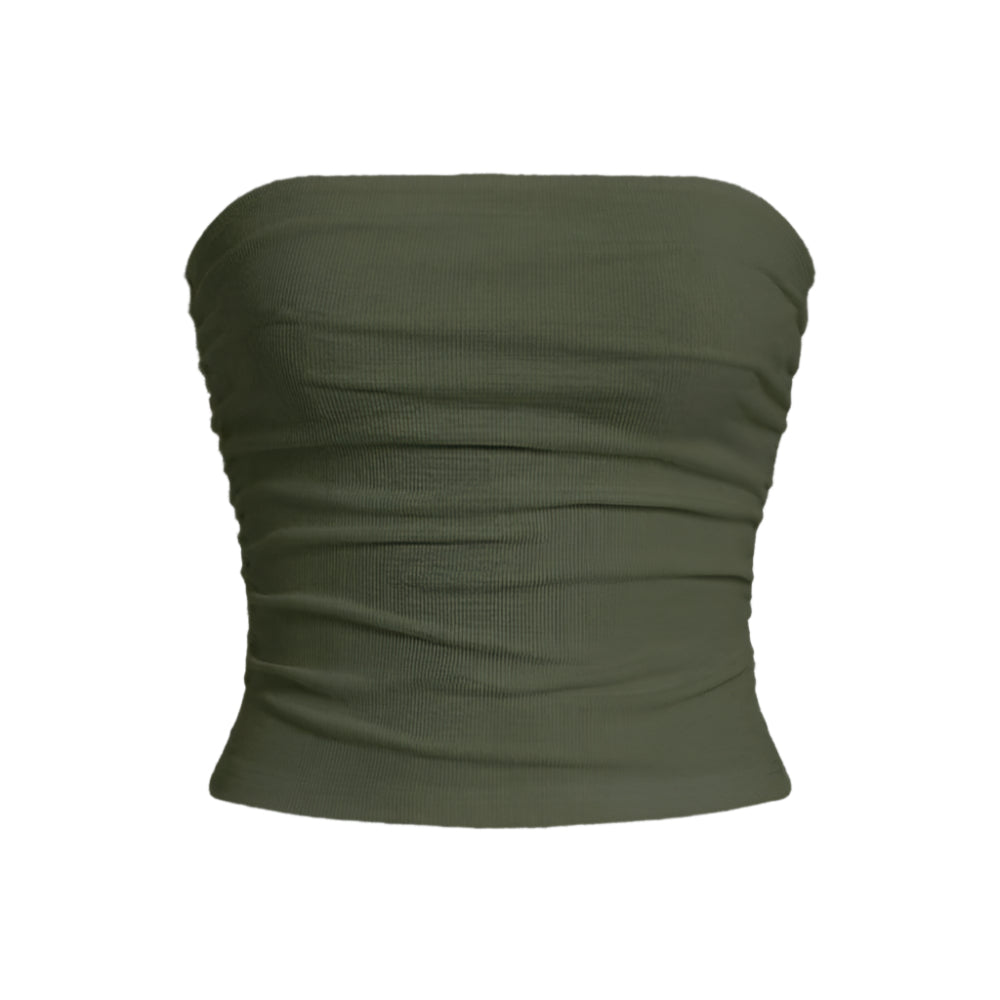 Dame Off-Shoulder Ærmeløs Fitted Top - Militærgrøn