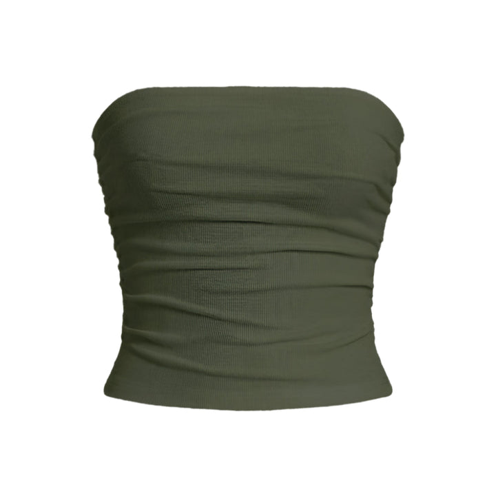 Dame Off-Shoulder Ærmeløs Fitted Top - Militærgrøn