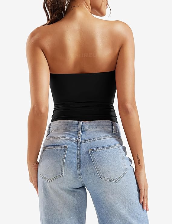 Bagsiden af Dame Off-Shoulder Ærmeløs Fitted Top