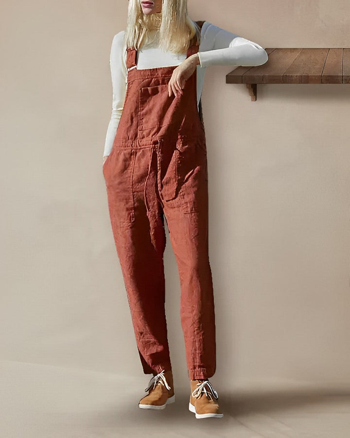 Dame ærmeløs jumpsuit med firkantet halsudskæring, justerbare stropper, afslappet dungarees-stil til udendørs brug