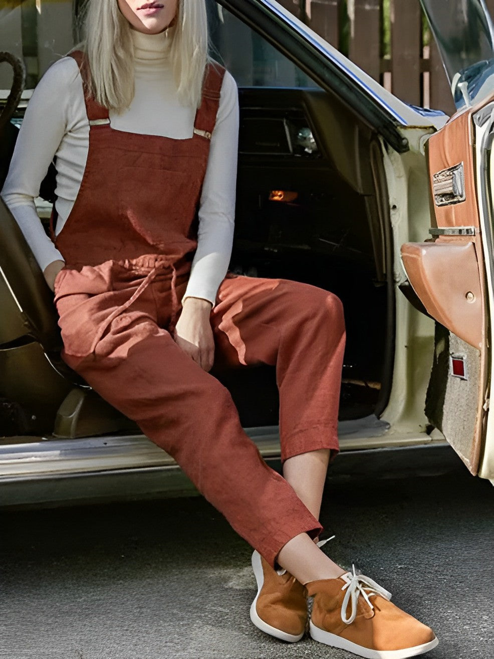 Dame ærmeløs jumpsuit med firkantet halsudskæring, justerbare stropper, afslappet dungarees-stil til udendørs brug