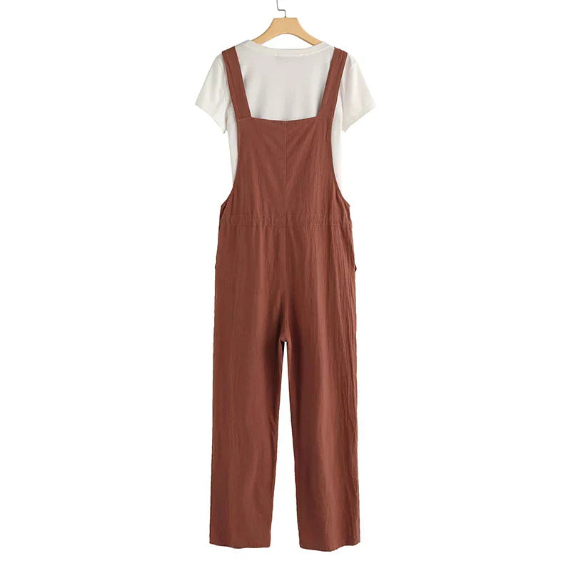 Dame ærmeløs jumpsuit med firkantet halsudskæring, justerbare stropper, afslappet dungarees-stil til udendørs brug