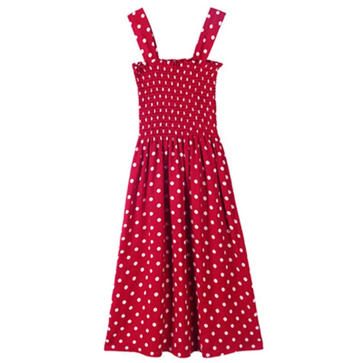 Dame ærmeløs casual kjole med polka dot mønster, let, luftig og elegant, perfekt til sommerstil.