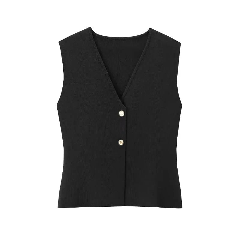 Dame ærmeløs ribstrikket tanktop, blød og elastisk, slim fit, åndbar og stilfuld.