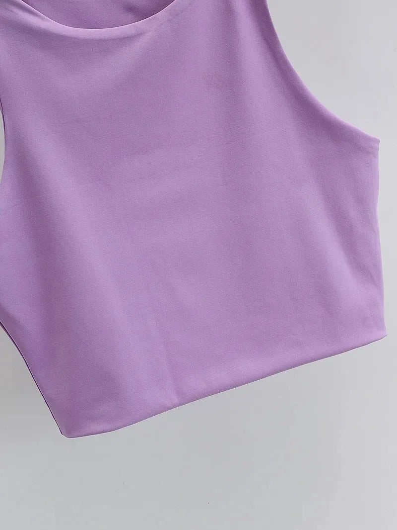 Dame tank top med O-hals, slim fit, i beige, glat stof, stilfuld og alsidig til garderoben.