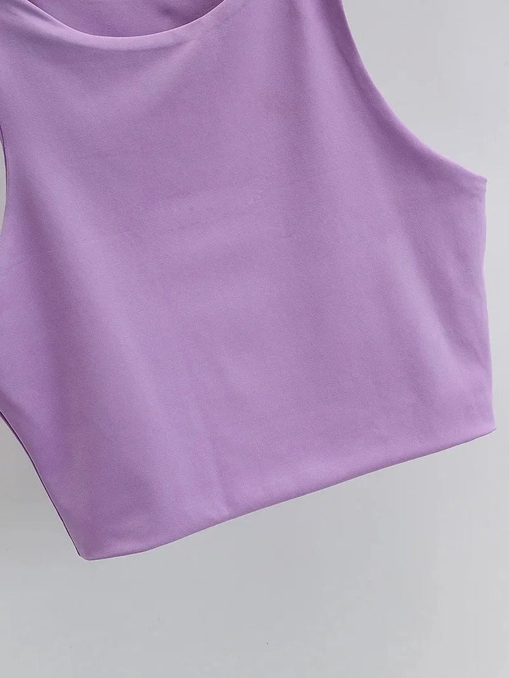 Dame tank top med O-hals, slim fit, i beige, glat stof, stilfuld og alsidig til garderoben.