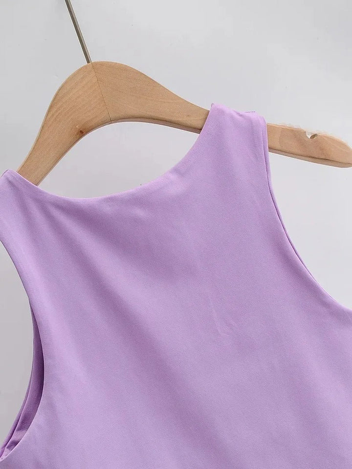 Dame tank top med O-hals, slim fit, i beige, glat stof, stilfuld og alsidig til garderoben.