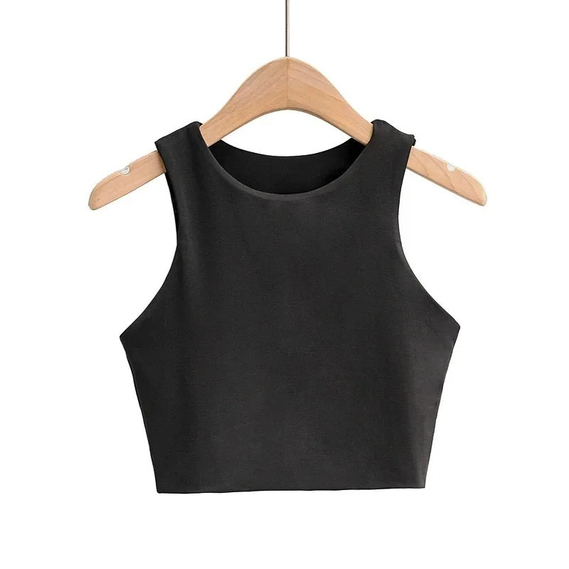 Dame tank top med O-hals, slim fit, i beige, glat stof, stilfuld og alsidig til garderoben.