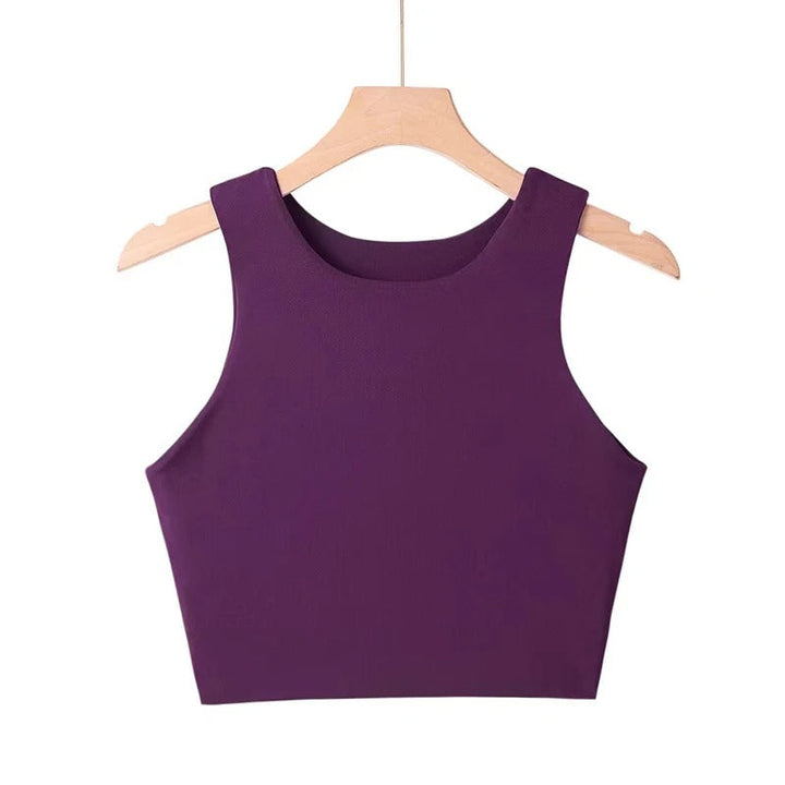 Dame tank top med O-hals, slim fit, i beige, glat stof, stilfuld og alsidig til garderoben.