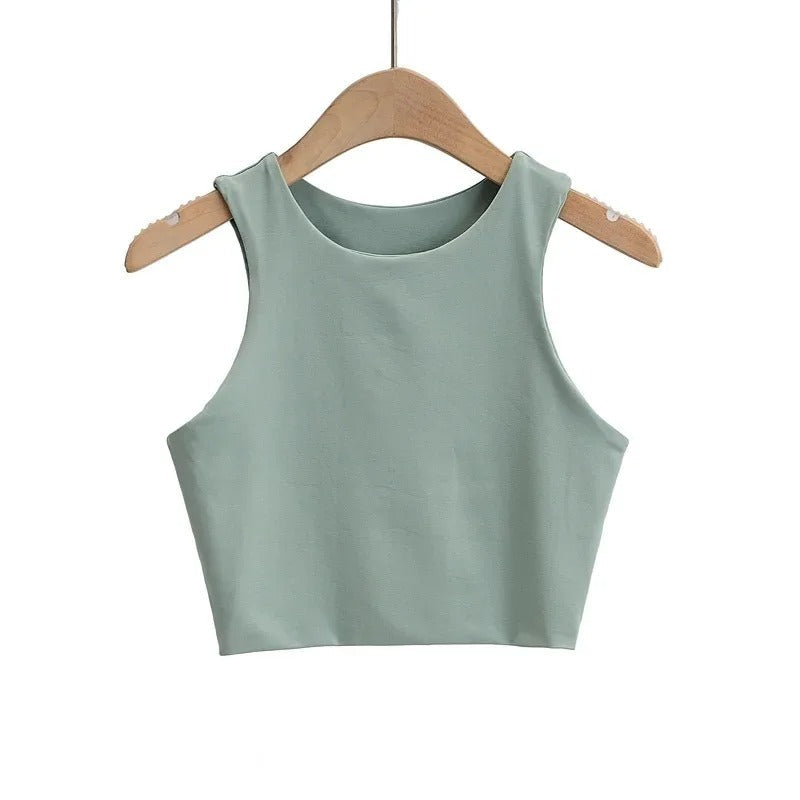Dame tank top med O-hals, slim fit, i beige, glat stof, stilfuld og alsidig til garderoben.