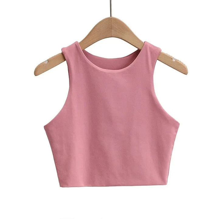 Dame tank top med O-hals, slim fit, i beige, glat stof, stilfuld og alsidig til garderoben.