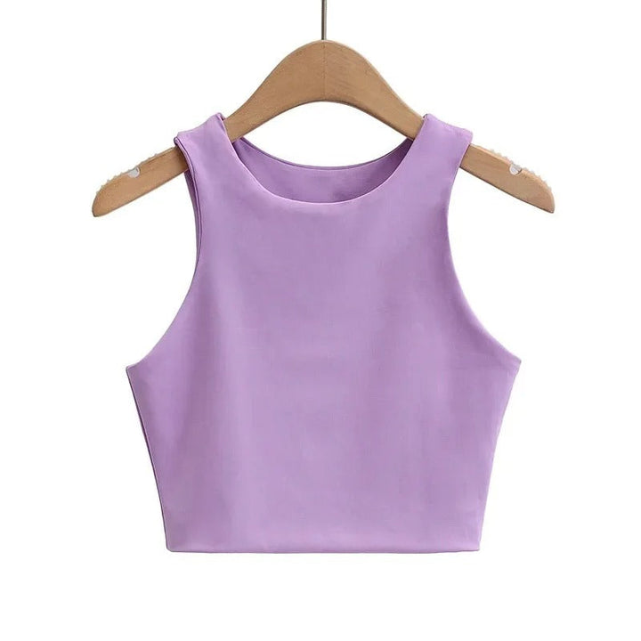 Dame tank top med O-hals, slim fit, i beige, glat stof, stilfuld og alsidig til garderoben.
