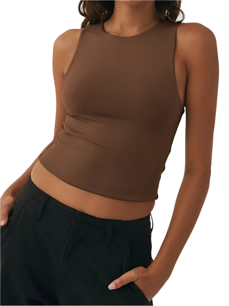 Dame ærmeløs sports top, slim fit, rund hals, elegant design, åndbar, til sport og fritid