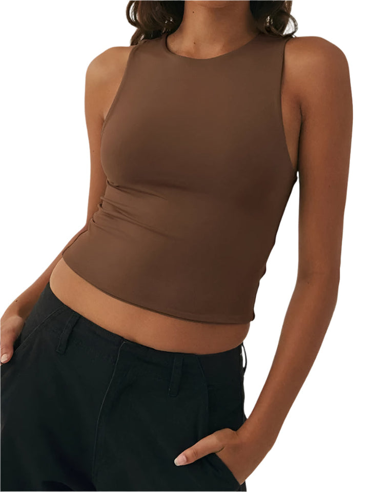 Dame ærmeløs sports top, slim fit, rund hals, elegant design, åndbar, til sport og fritid