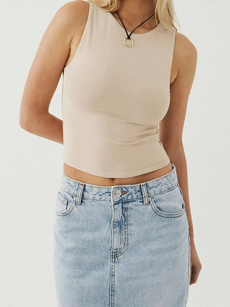 Dame ærmeløs sports top, slim fit, rund hals, elegant design, åndbar, til sport og fritid