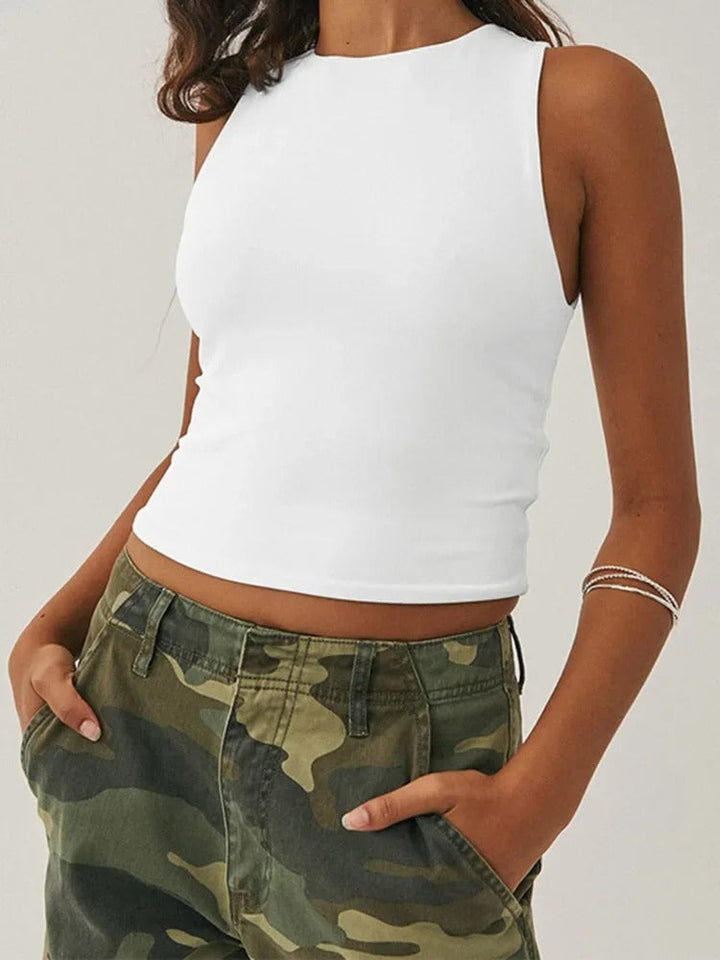 Dame ærmeløs sports top, slim fit, rund hals, elegant design, åndbar, til sport og fritid