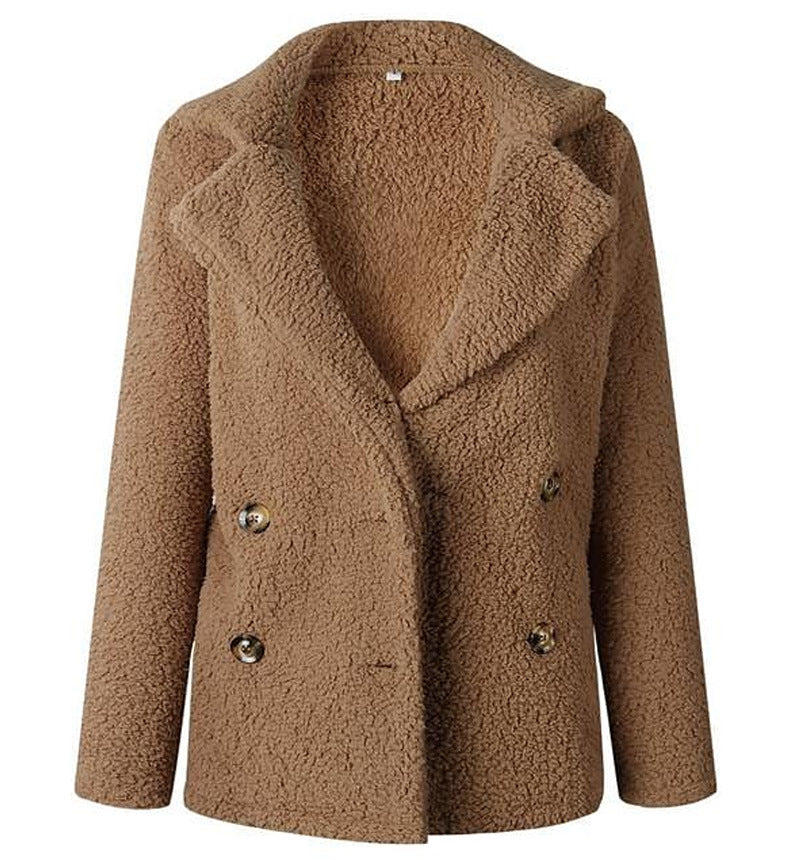 Naisten kaksirivinen muhkea Teddy-takki, pehmeä tekoturkis, oversize-tyyli, nappikiinnitys, lämpö talvitakki.