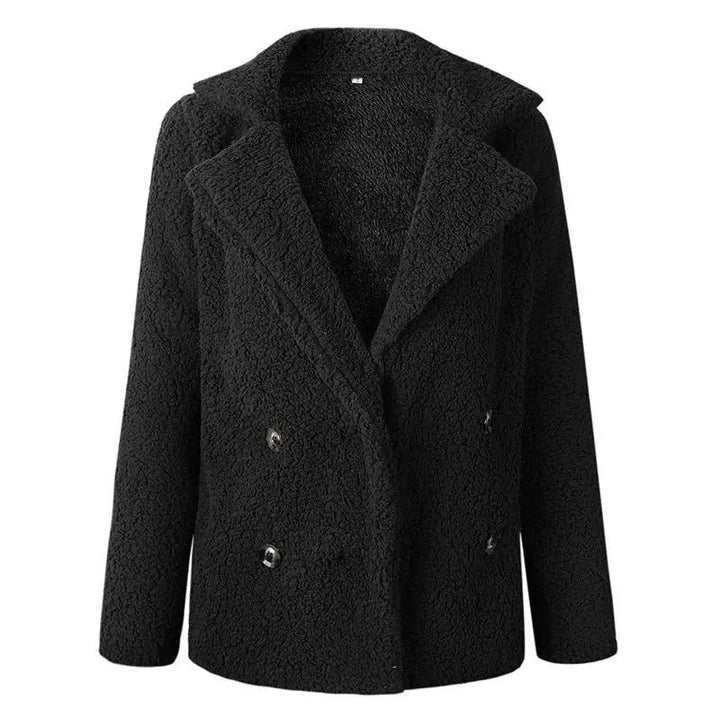 Naisten kaksirivinen muhkea Teddy-takki, pehmeä tekoturkis, oversize-tyyli, nappikiinnitys, lämpö talvitakki.